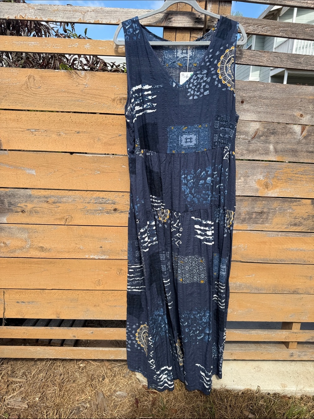 Sleeveless Patchwork Maxi Dress - Navy Blue